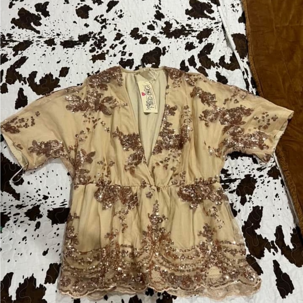 Elegant Beige Sequin Top